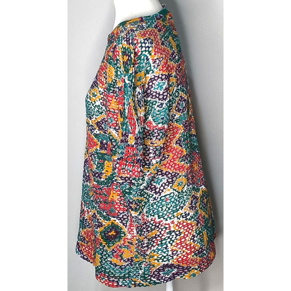 Sostanza Mesh Knit Top Women Large Multicolor Vintage Geometric Short Sleeve Tee - Picture 4 of 11